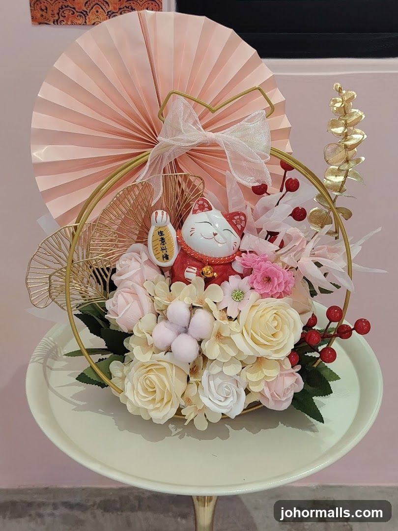 Maneki-neko floral arrangement
