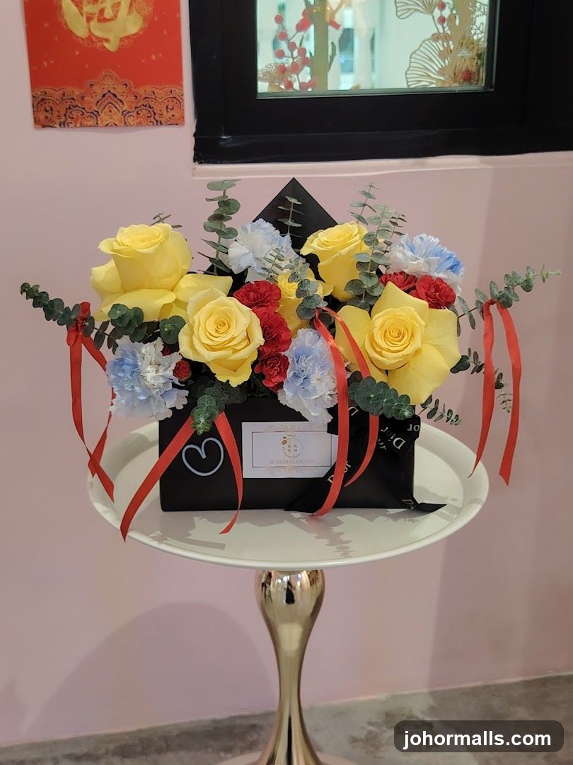 Floral Arrangement in a Black Box
