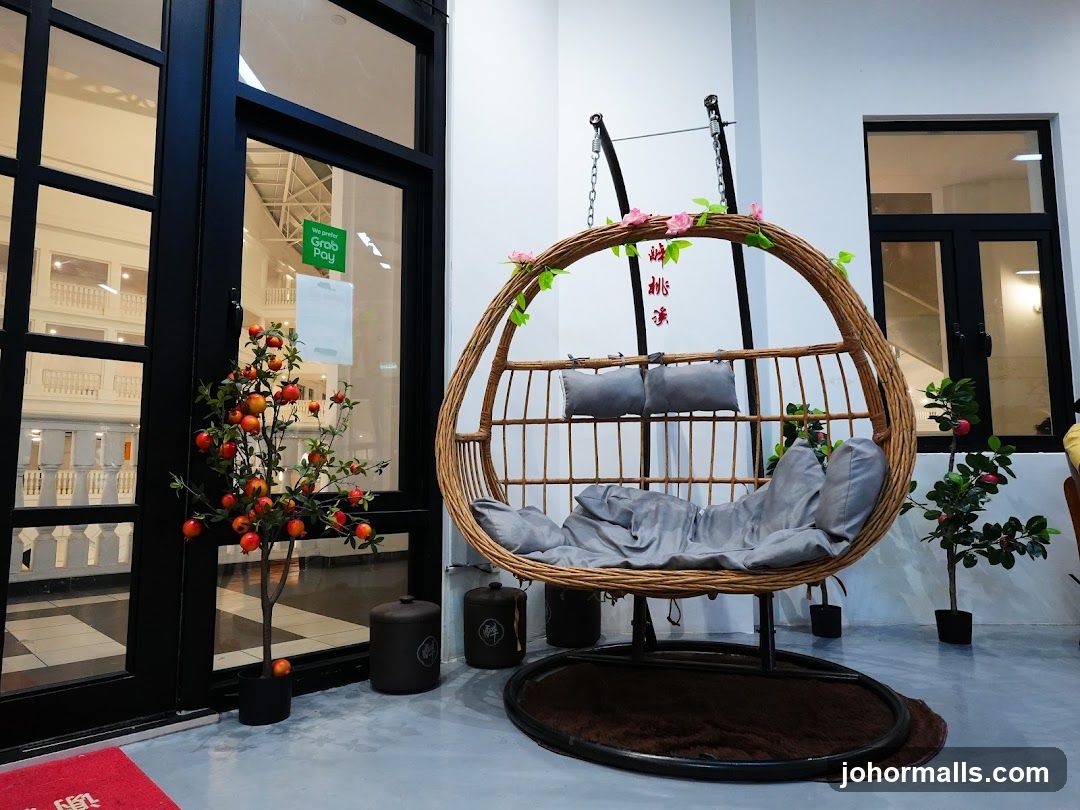 Indoor seating area with hanging chair