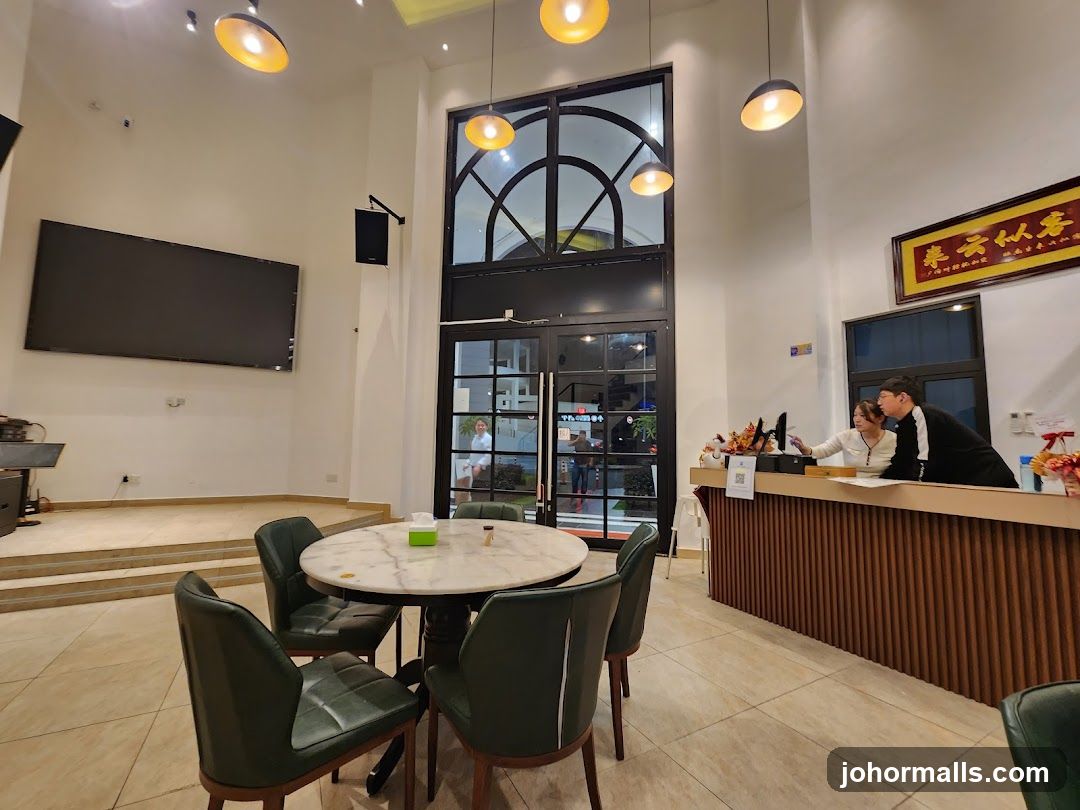 Restaurant Interior with Seating and Reception Area
