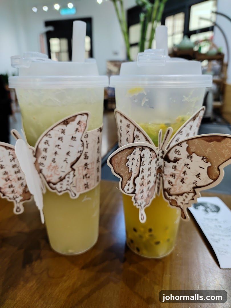 Two drinks with butterfly sleeves