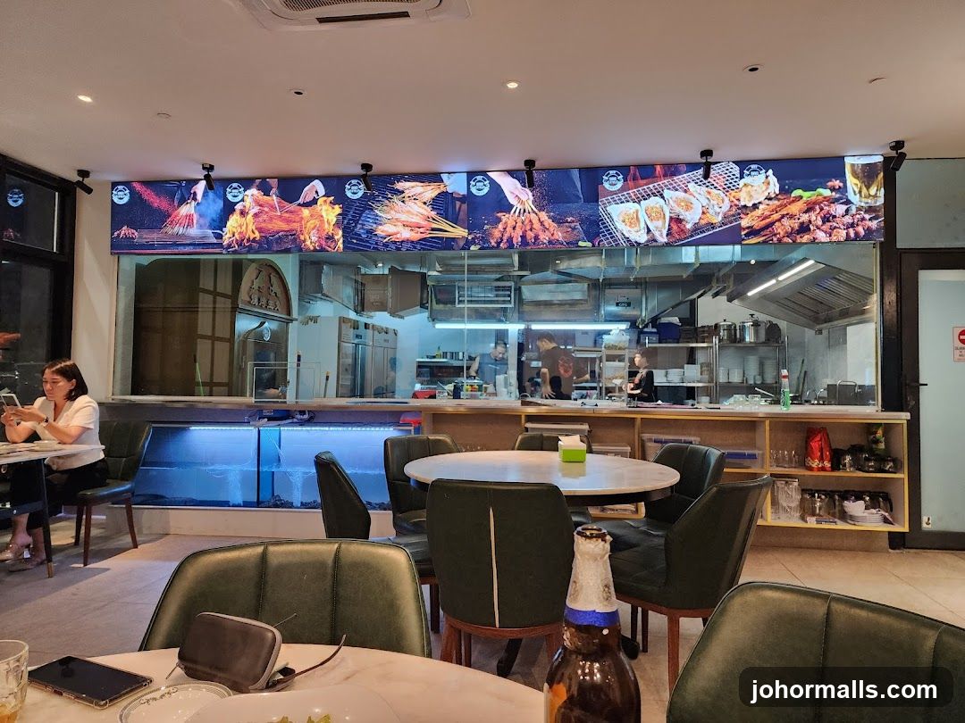 Restaurant Interior with Open Kitchen
