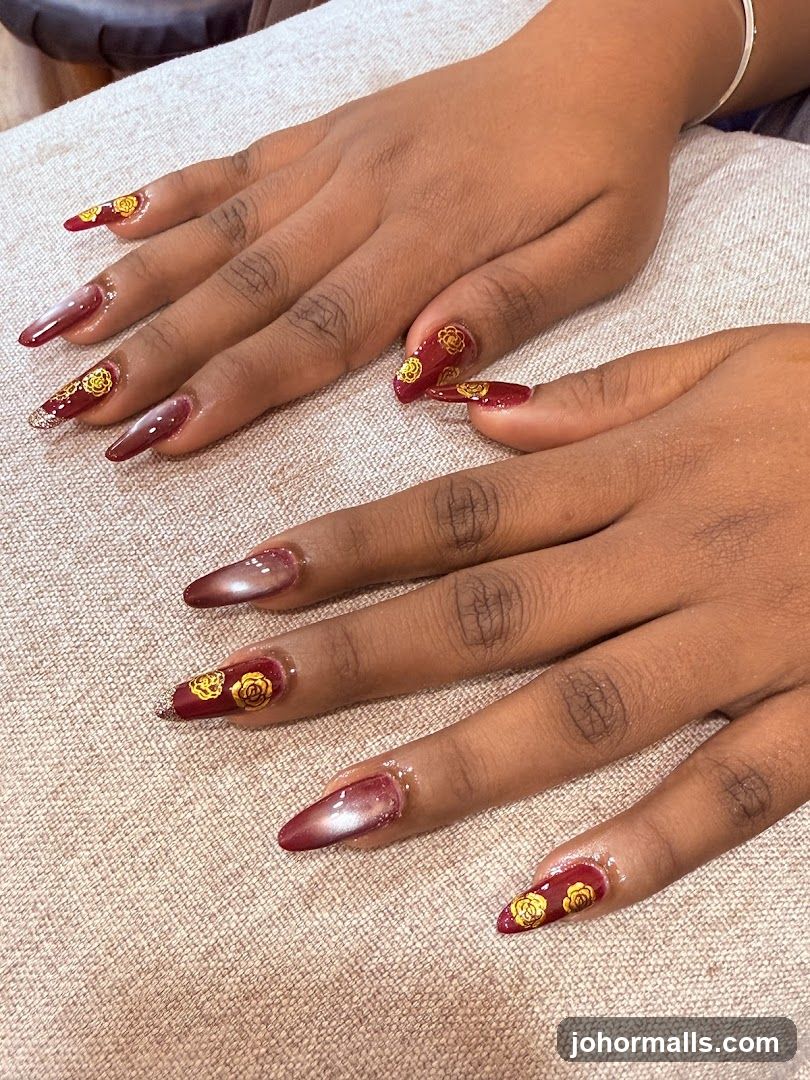 Nails with Rose Design