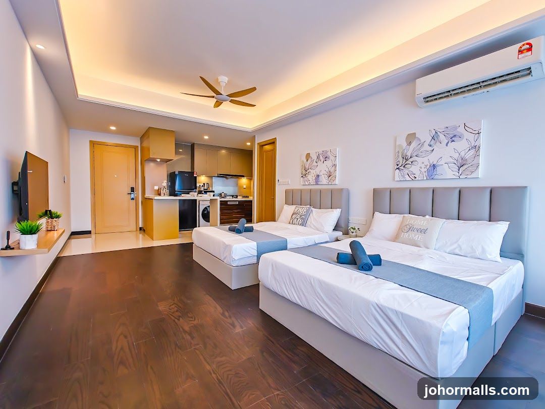 Modern Studio Apartment with Two Beds