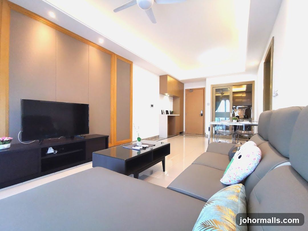 Modern Living Room with Entertainment Center and Dining Area