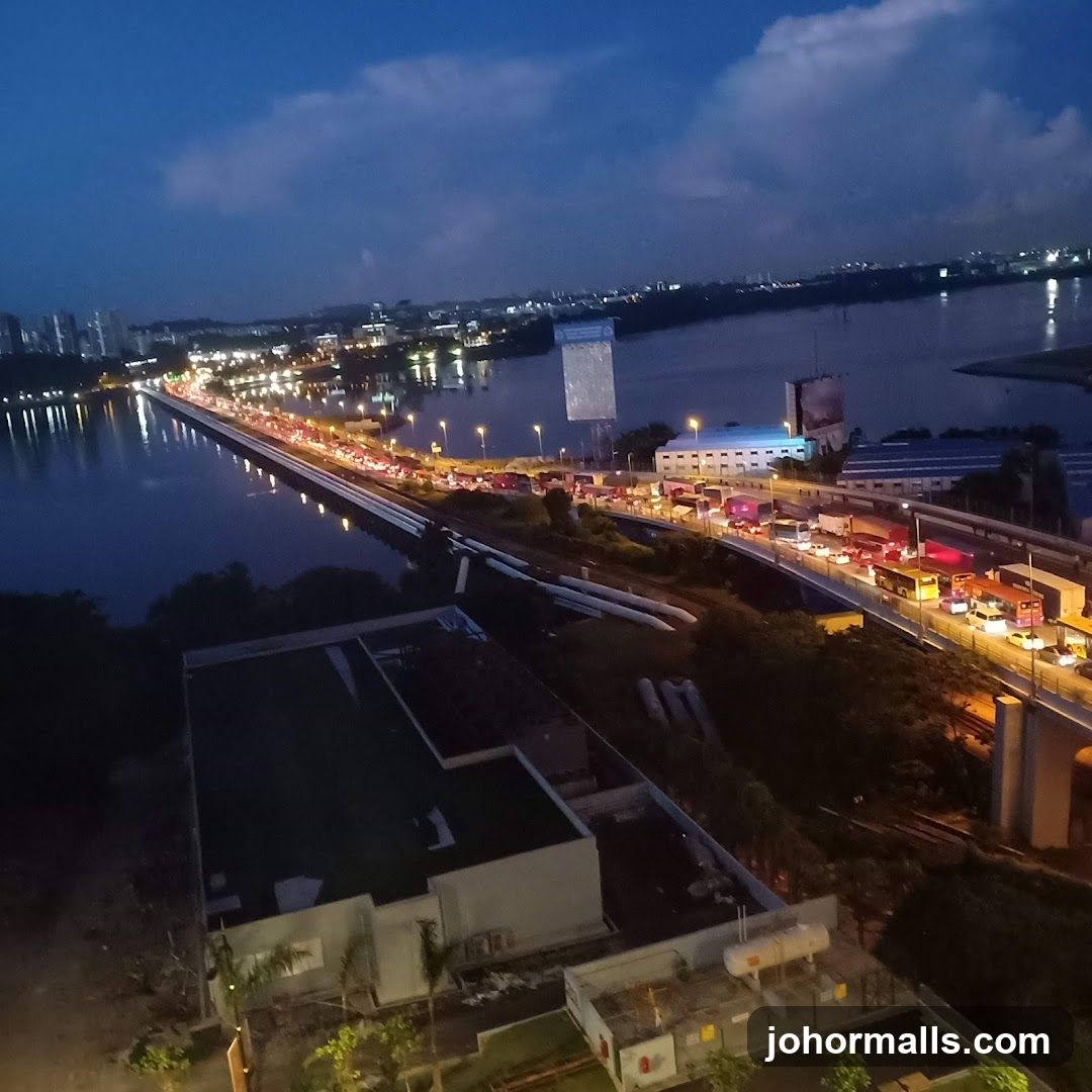 Traffic on a bridge at dusk