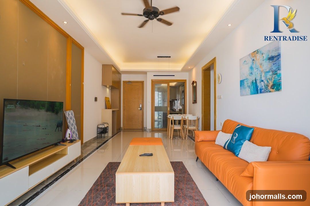 Modern Living Room with Orange Sofa