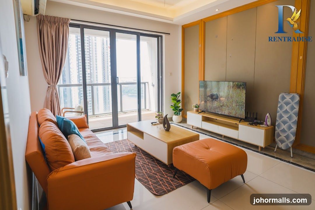 Modern Living Room with Orange Sofa