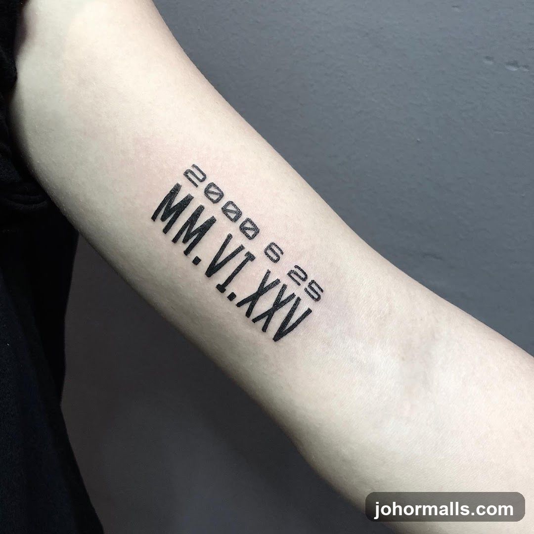 Tattoo of Roman Numerals and Date