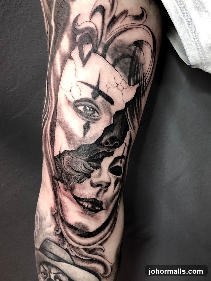 Tattoo of a Cracked Clown Mask