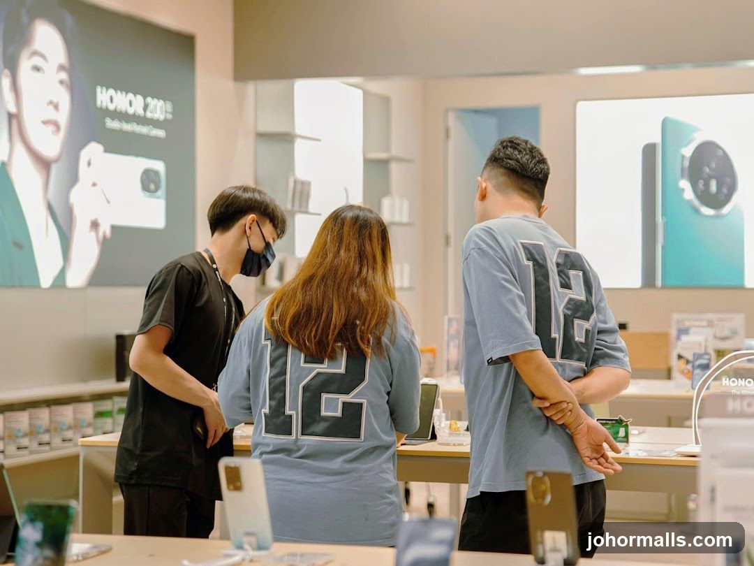 Customers in a tech store