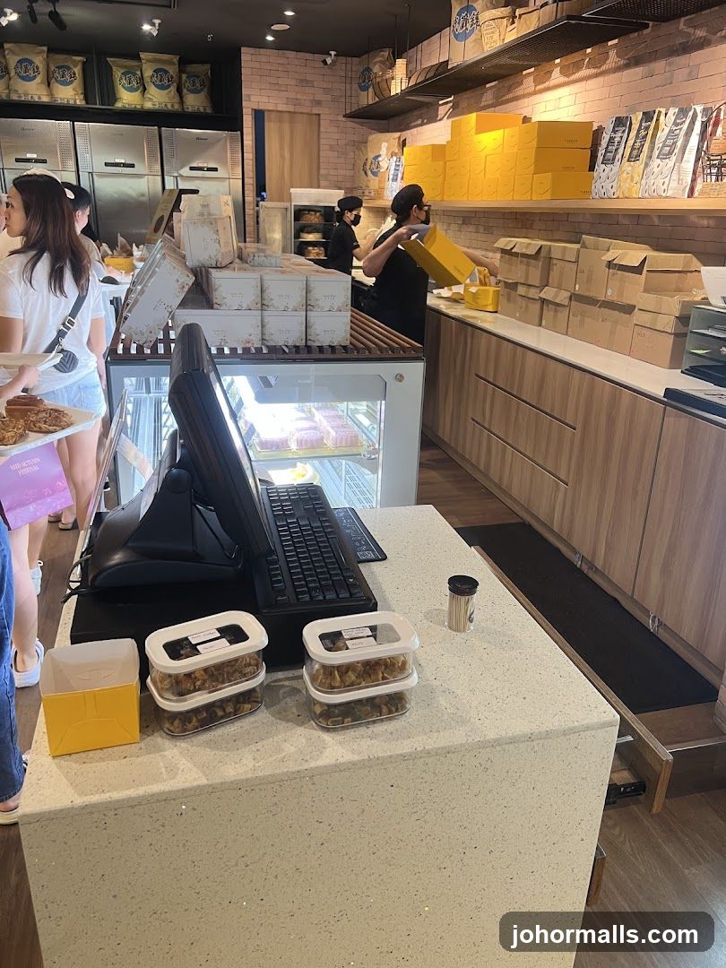 Bakery Counter with Pastries and Boxes