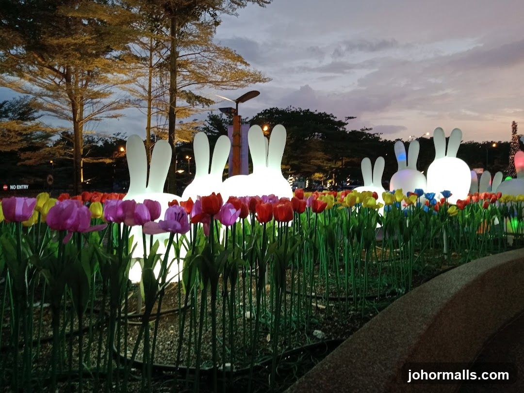 Illuminated Rabbit Sculptures and Tulips