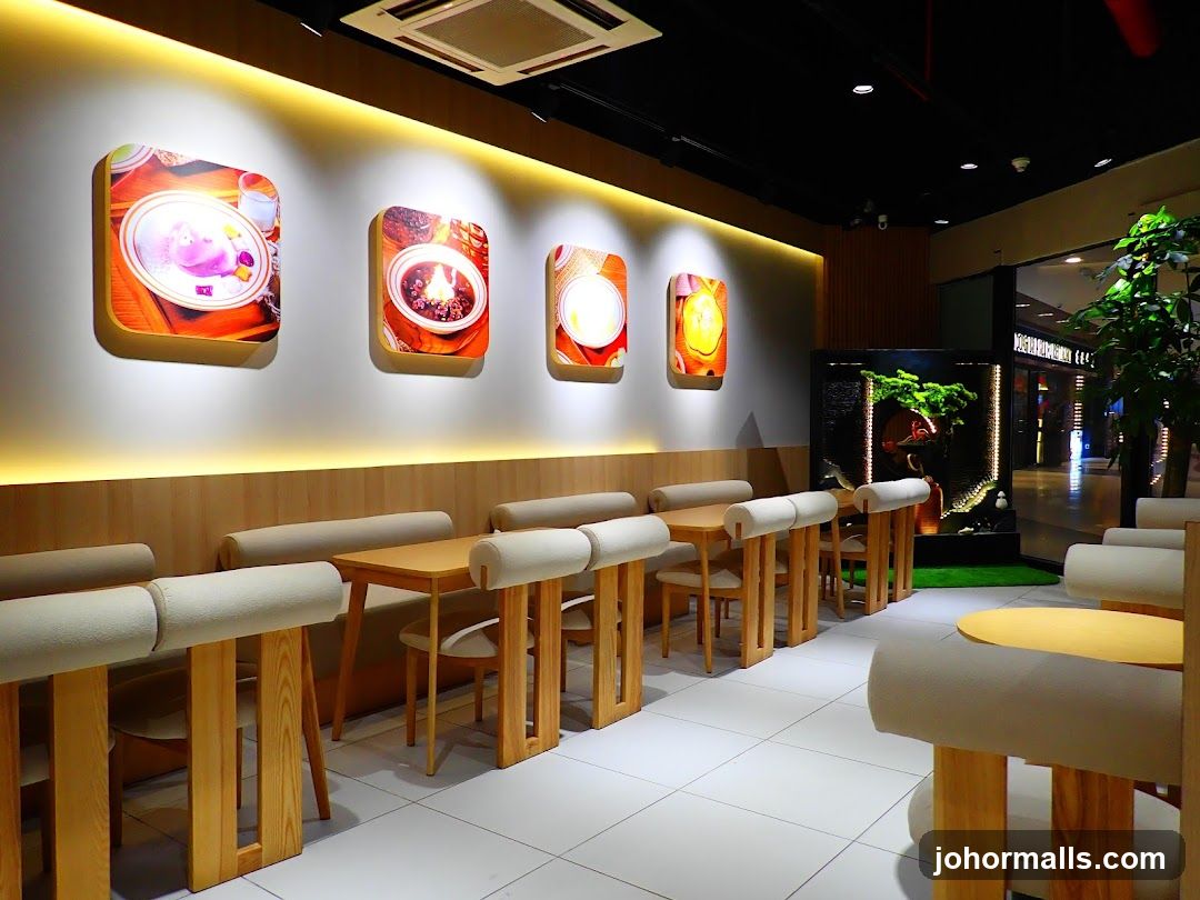 Modern cafe interior with food art