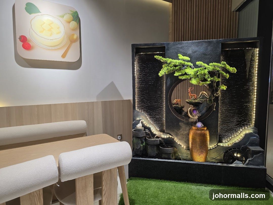 Restaurant Interior with Decorative Fountain