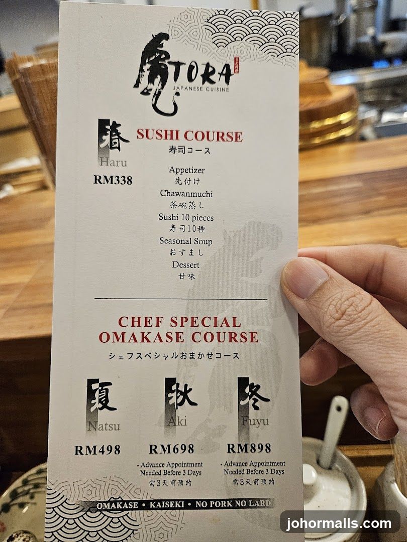 Tora Japanese Cuisine Menu