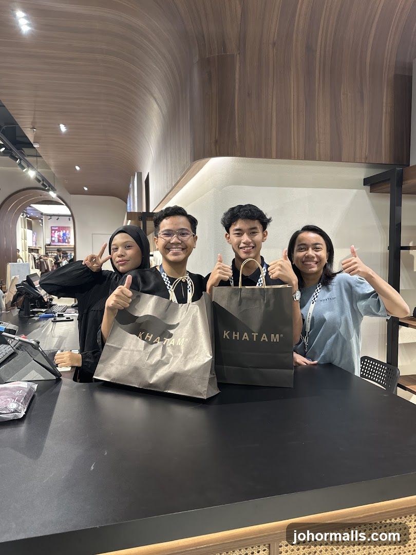Four people posing with shopping bags