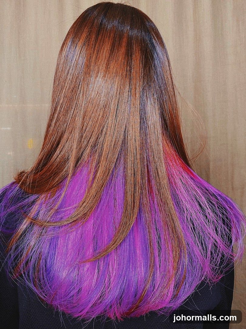 Woman's Hair with Purple and Pink Highlights