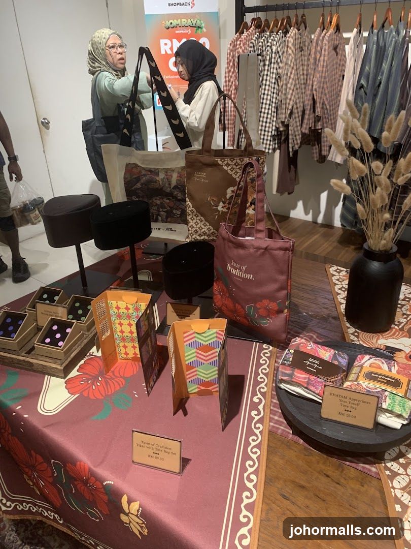 Display of bags and clothing