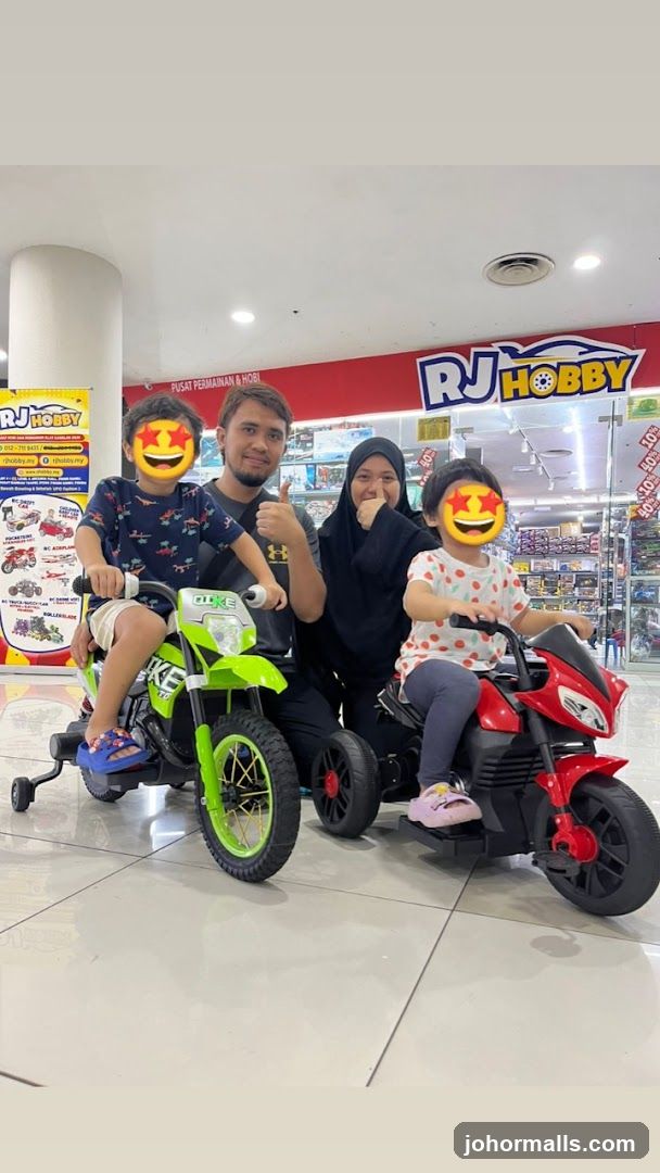 Family with toy motorcycles