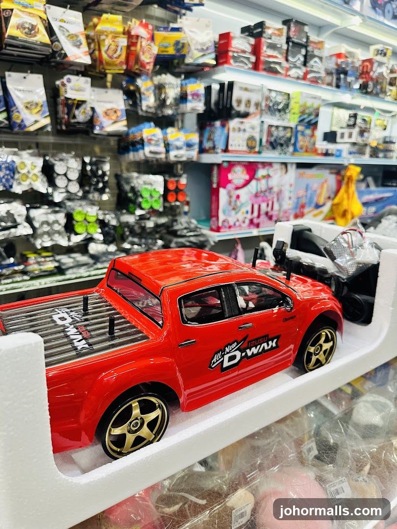 Red toy truck on display