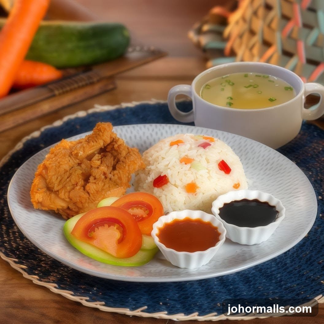 Fried Chicken with Rice and Soup