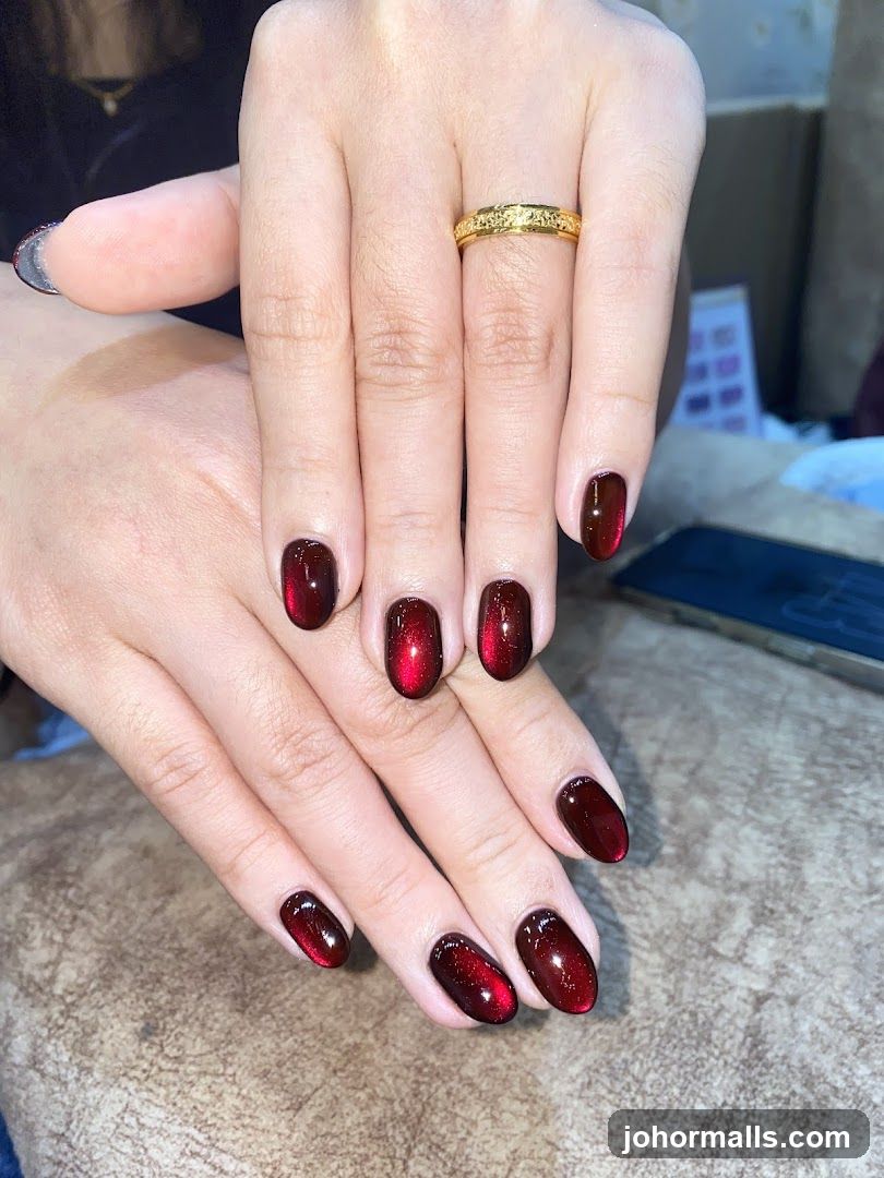 Woman's Hands with Red Cat Eye Nails