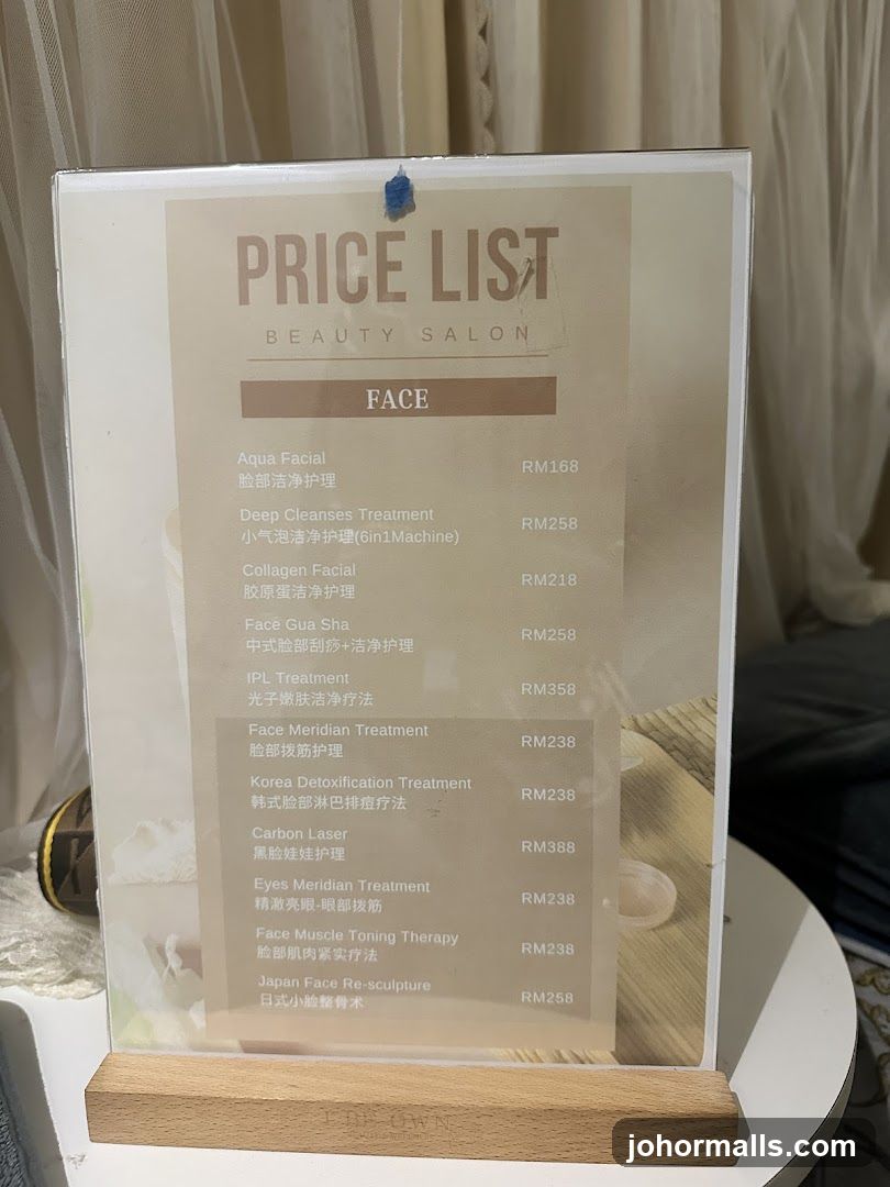 PRICE LIST BEAUTY SALON