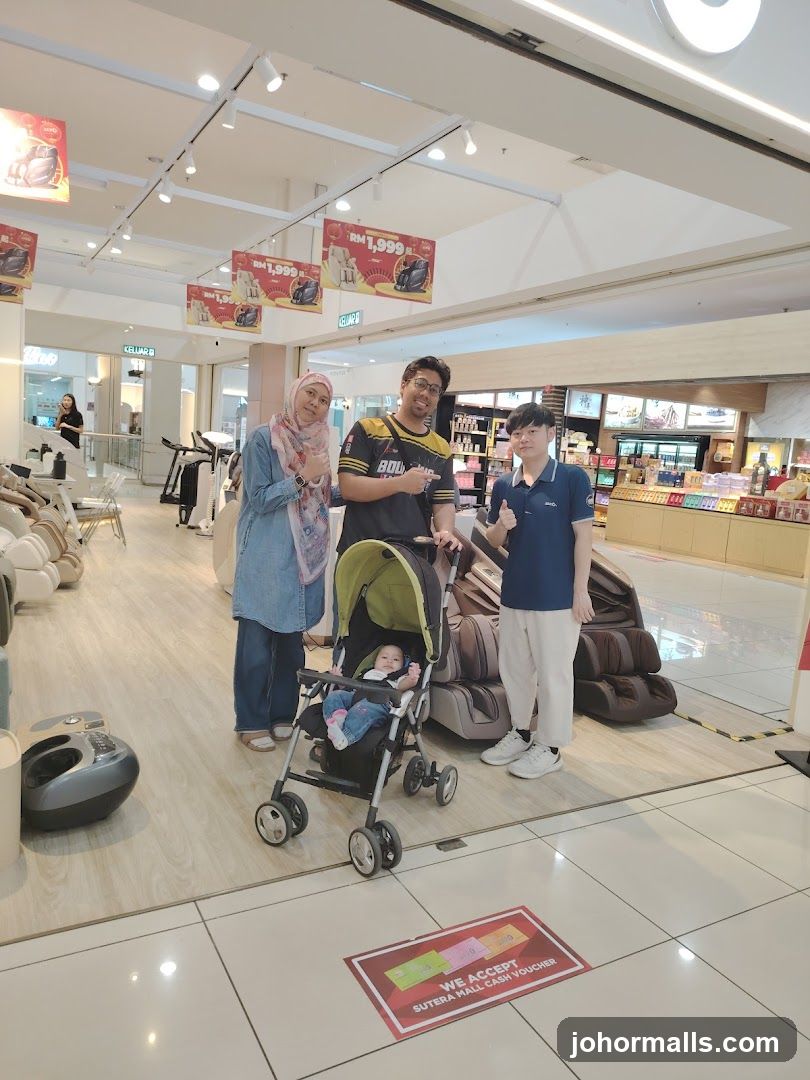 Family in a store with massage chairs