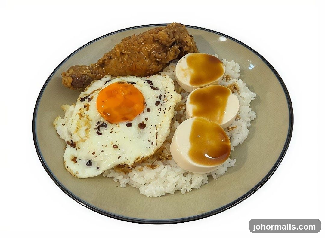 Fried Chicken, Egg, and Tofu Rice Bowl