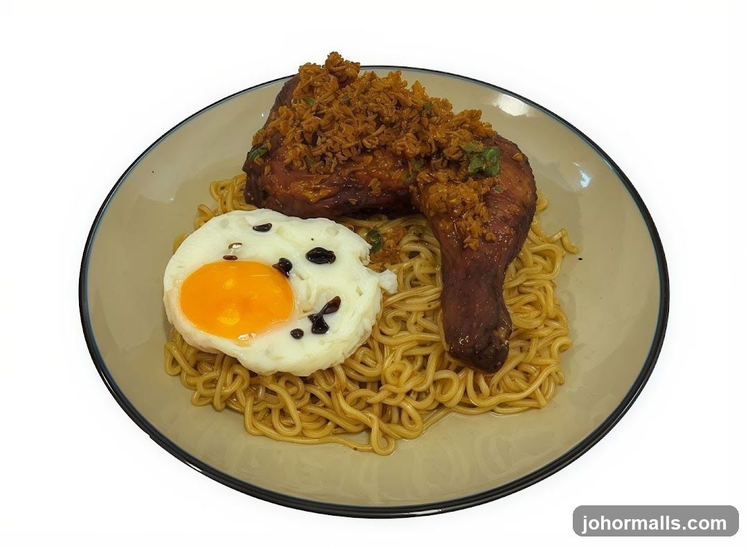 Chicken Leg with Noodles and Fried Egg