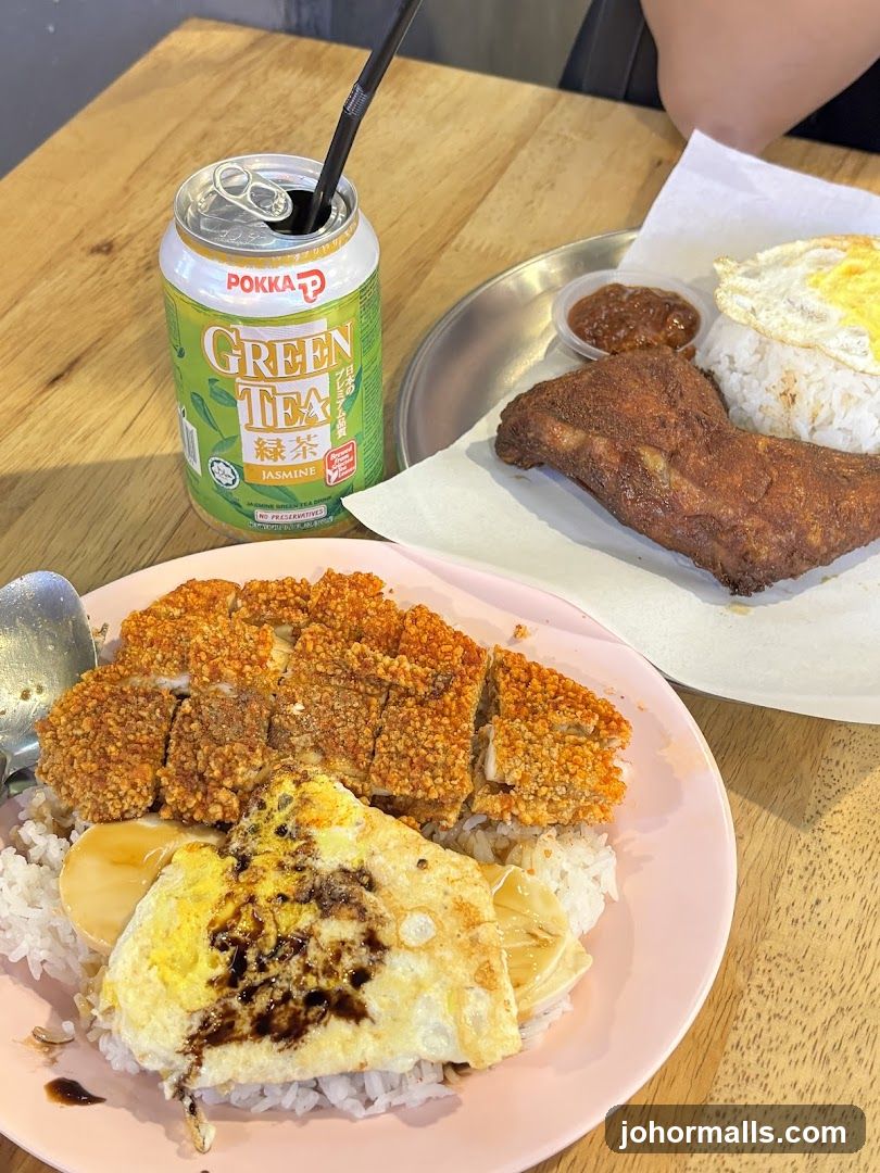 Fried Chicken and Egg Rice with Green Tea