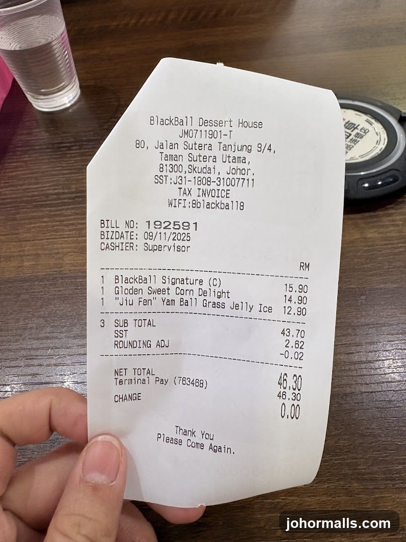 Dessert House Receipt