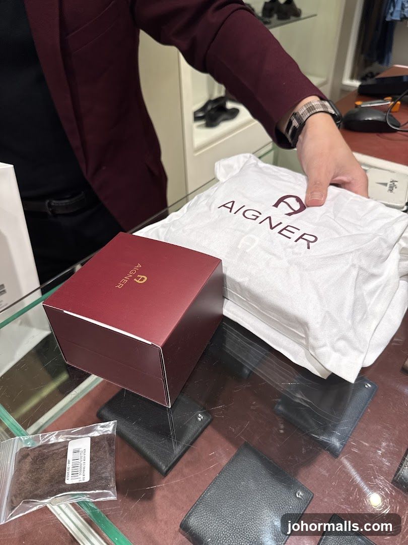 Aigner branded items on display