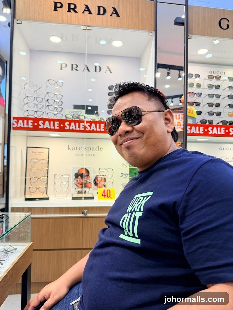 Man Posing in Eyewear Store
