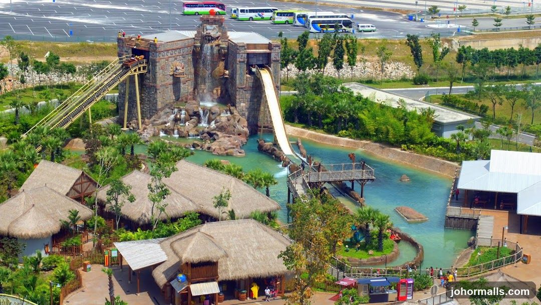 Water park with water slide and lazy river