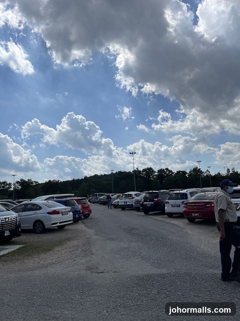 Parking Lot with Cars and Cloudy Sky