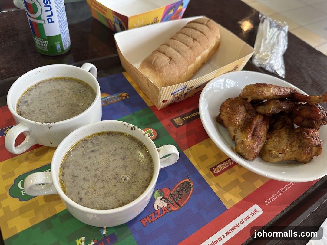 Food Tray with Soup, Wings, and Bread
