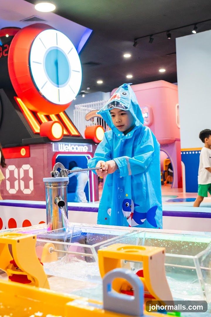 Child playing at a water attraction
