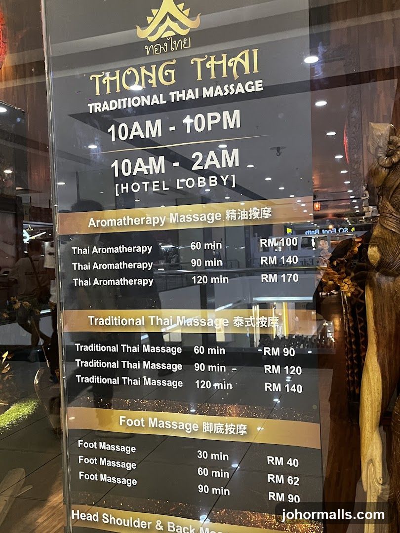 Thong Thai Traditional Thai Massage Menu