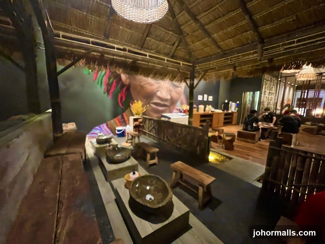 Interior of a cafe with cultural decor