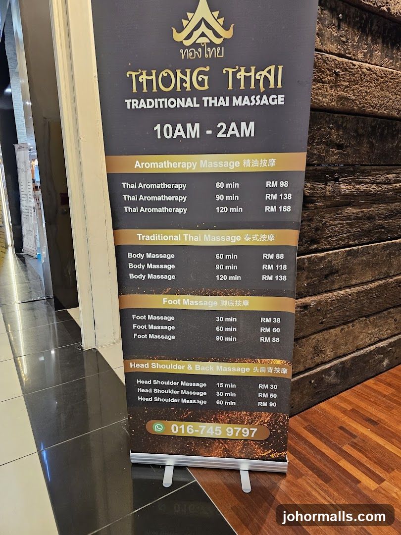 Thong Thai Traditional Thai Massage Menu