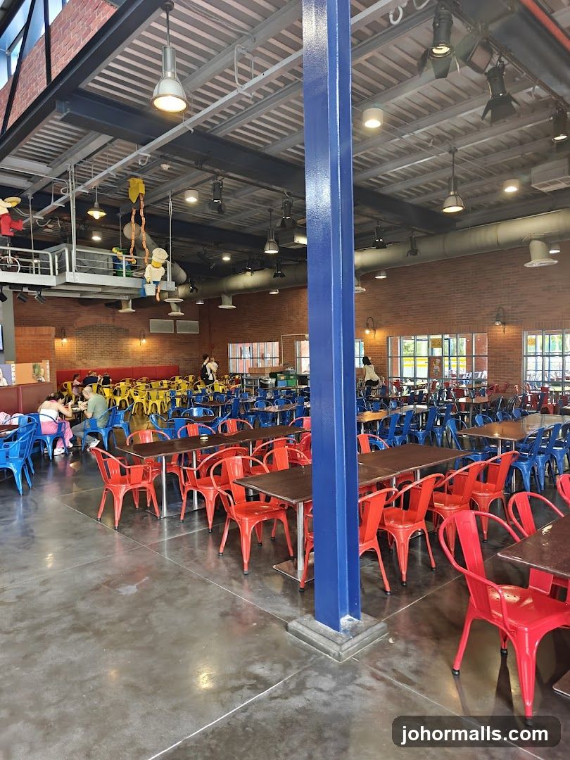 Restaurant Interior with Colorful Seating