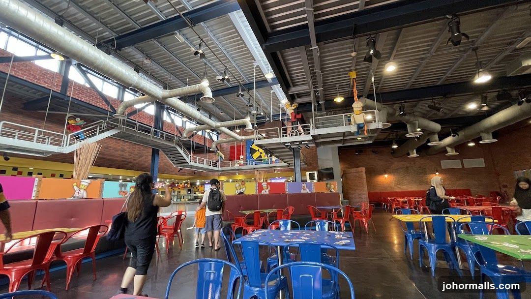 Indoor dining area with Lego-themed decor