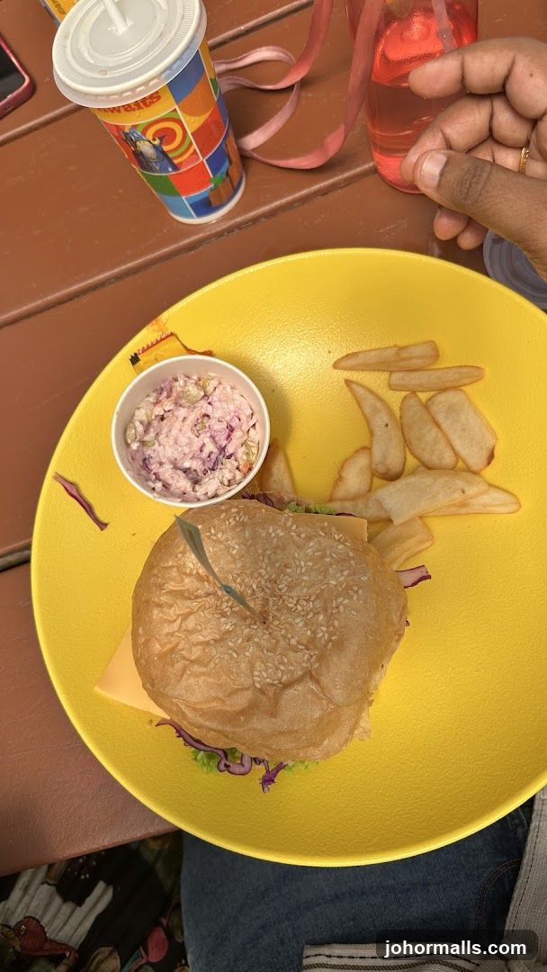 Burger meal with fries and coleslaw