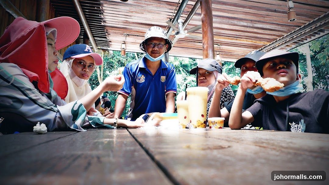 People eating fried chicken at a table
