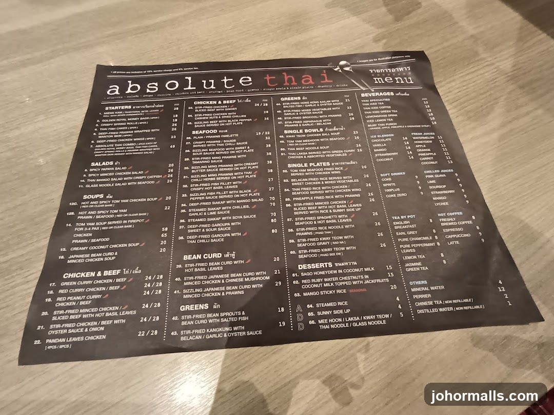 Absolute Thai Menu
