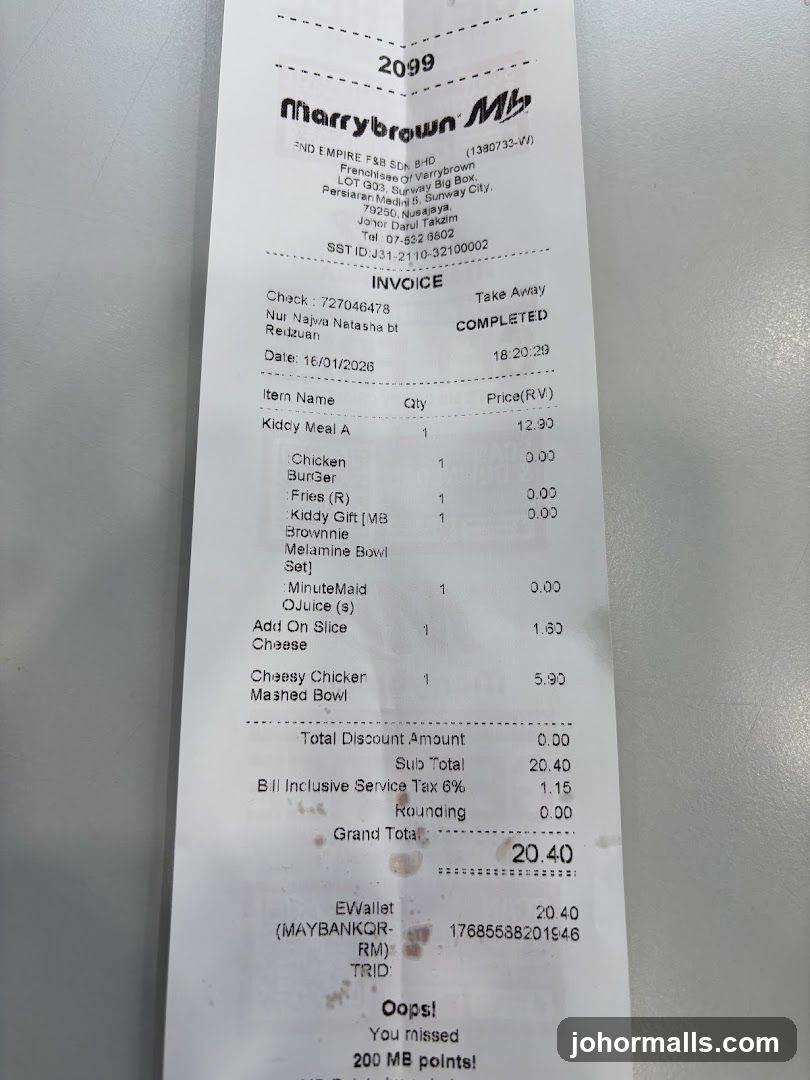 Marrybrown Receipt