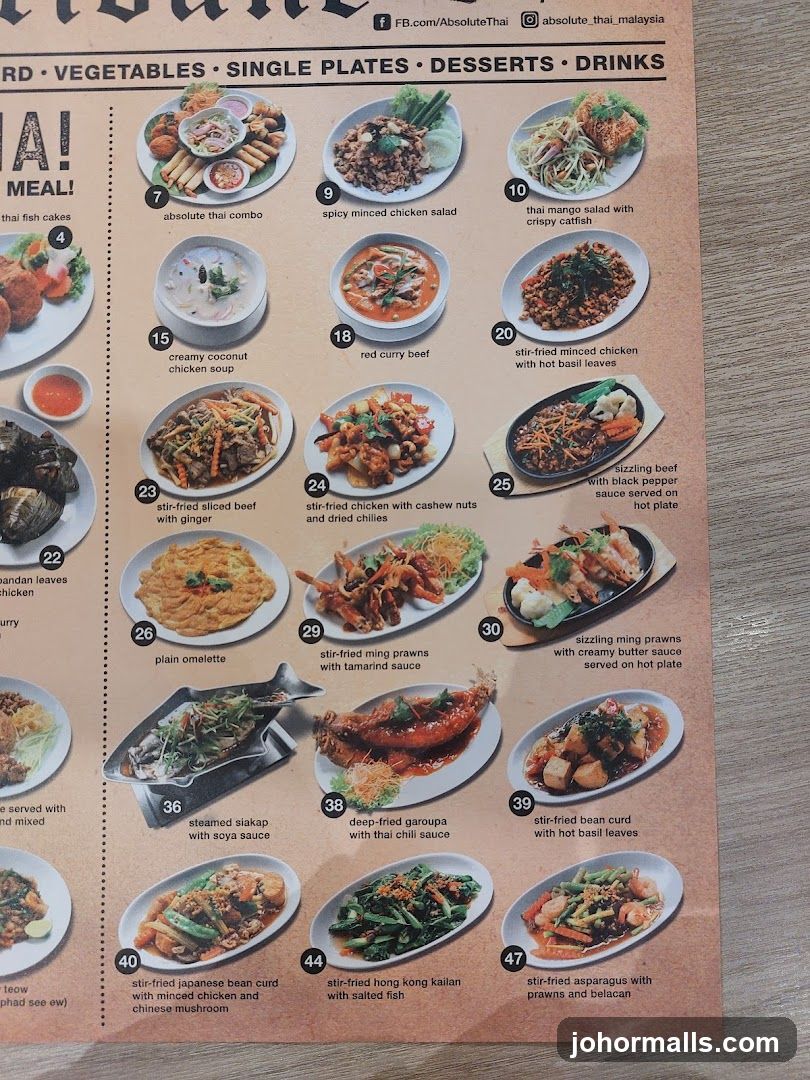 Absolute Thai Menu