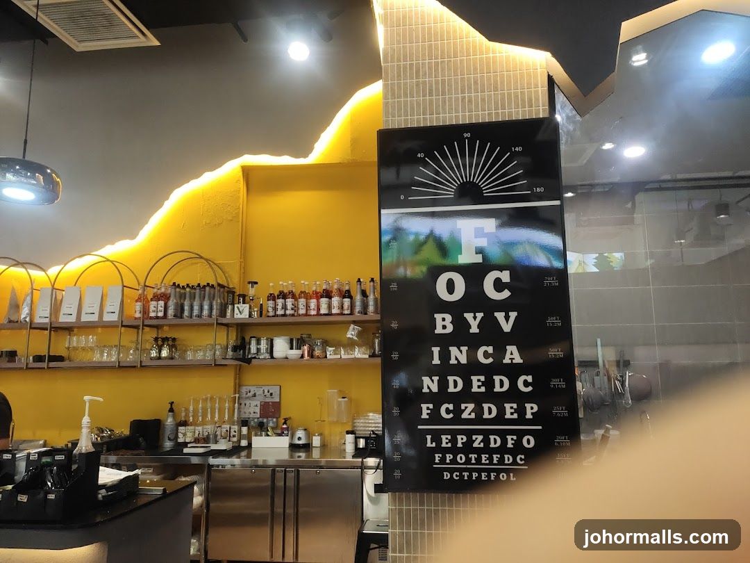 Coffee Shop Interior with Eye Chart